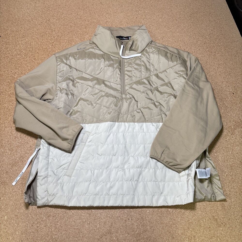 RLX Ralph Lauren Sz L Quilted Panel Hybrid 1/4 Zip Pullover Golf Lined Jacket D1